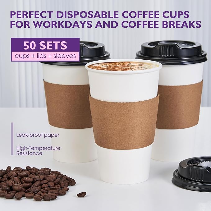 16 oz 50 Pack Disposable Coffee Cups - Image 2