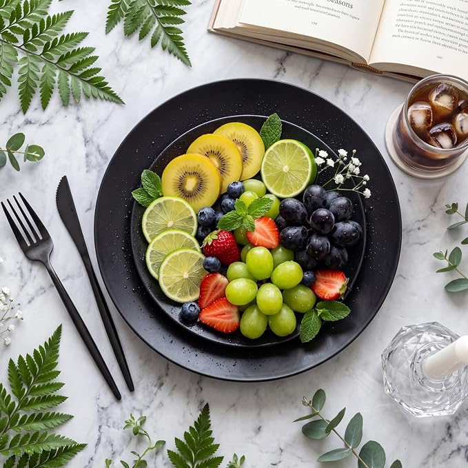 ejonirinjonir 150pcs Frosted Black Plastic Plates Plastic Plate - Image 8