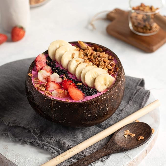Jungle Culture 4 Polished Coconut Bowl & Wooden Spoons Set - Image 6