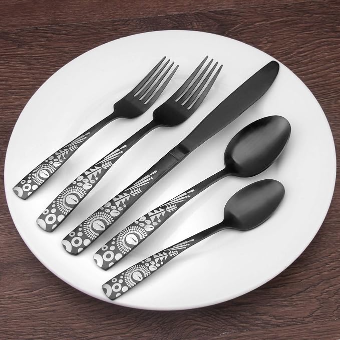 Matte Black Silverware Set, Bysta 20-Piece Stainless Steel Flatware Set - Image 6