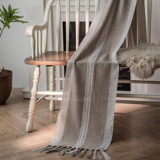 Farmhouse Table Runner, Embroidered Striped Braided Coffee Boho Table Runner - Image 2
