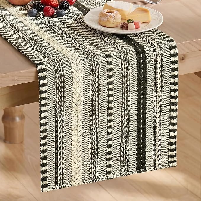 Artoid Mode Black Farmhouse Stripe Braided Table Runner 12x48 Inch | Holiday by ArtoidMode