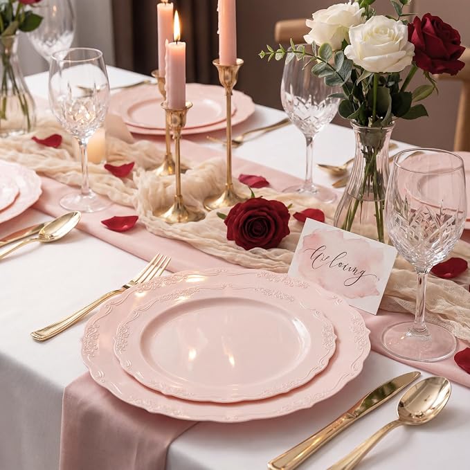 U-QE 100PCS Mauve Pink Plastic Plates - Image 4