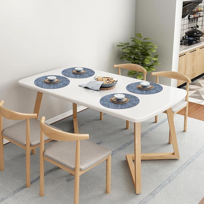 Homaxy Round Faux Leather Placemats and Coasters, Wipeable Place Mats, - Image 9