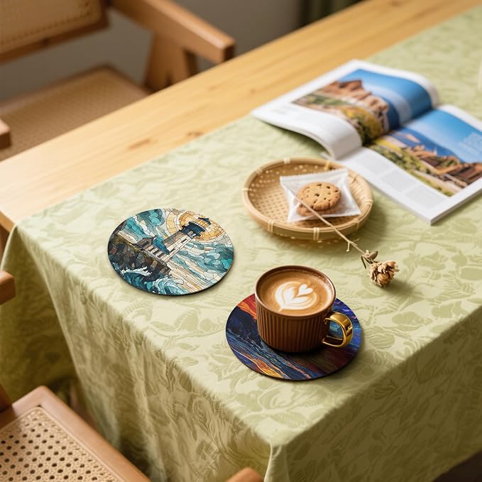 Lighthouse Coasters Leather Round Drink Coasters 6 Pcs Set - Image 5
