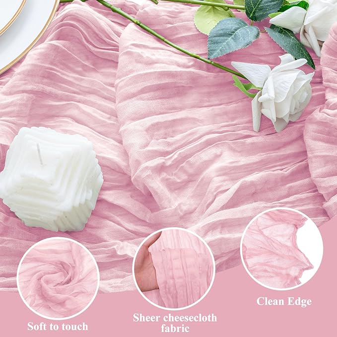 Cheesecloth Table Runner 10FT 3Pcs Blushing Pink Boho Gauze Runners | Cheese - Image 3