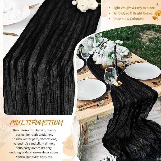 Showgeous 30 Pack Black Cheesecloth Table Runner, 17 x 108 Inches | Boho - Image 5