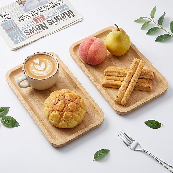 6 Pcs Bamboo Vanity Tray Set for Counter, Natural Bamboo Tray for Bathroom - Image 5