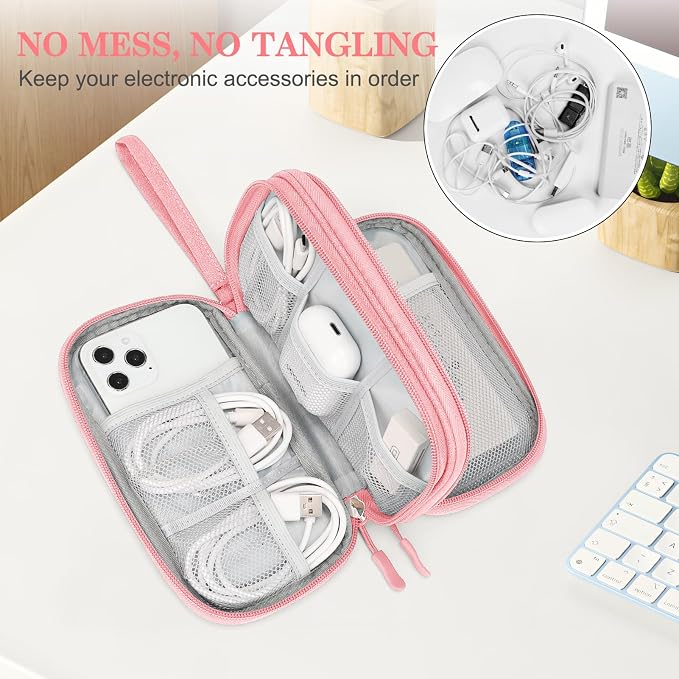 FYY Electronic Organizer, Travel Tech Pouch Bag, Cable Organizer Pink | Wrist - Image 5