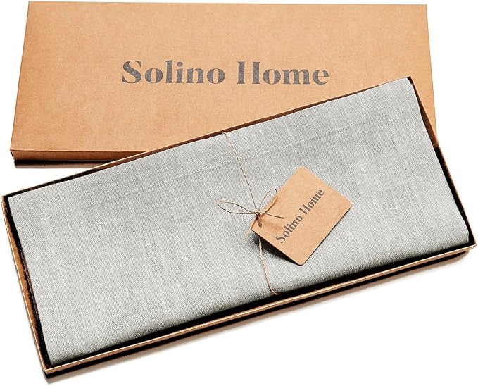 Solino Home 100% Pure Linen Table Runner Oyster Grey, Athena 14 x 36 in | Table - Image 6