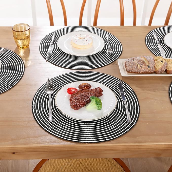 SHACOS 15 inch Round Braided Placemats Set of 6 Non Slip Washable Fabric - Image 6