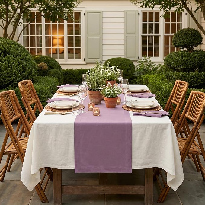 Solino Home 100% Pure Linen Table Runner Mulberry Long, Fete 14 x 144 in | - Image 3