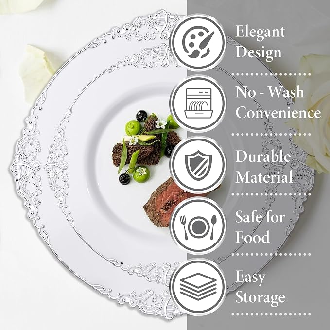 Nervure 100Pcs 7.5'' Silver Plastic Plates, Disposable Plates - Image 6