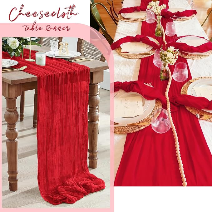 3 Pack Red Cheesecloth Table Runner, 17 x 108 Inch, Gauze Cheese Cloth Table - Image 7