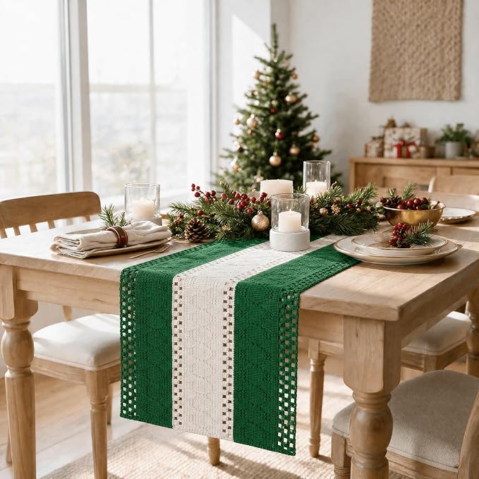 Artoid Mode Dark Green Farmhouse Woven Table Runner 12x48 Inch | Holiday Rustic - Image 4