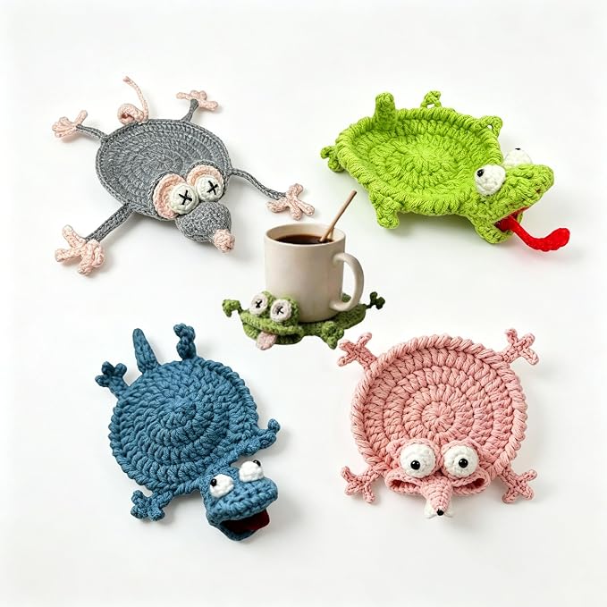 Splat Crochet Coasters, Splat Coasters, Funny Crochet Coasters, Crochet Animal by Unknown