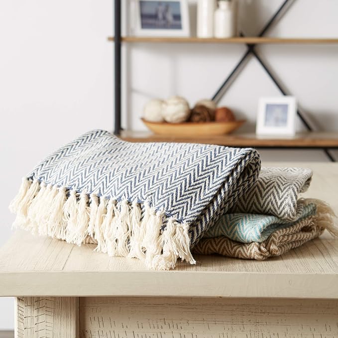 DII Woven Basic Tabletop Collection Chevron Table Runner, French Blue - Image 6