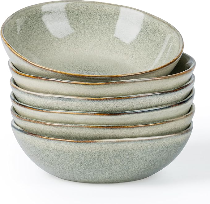 AmorArc Ceramic Cereal Bowls Set of 6, 24 oz Handmade Stoneware Bowls Set by AmorArc