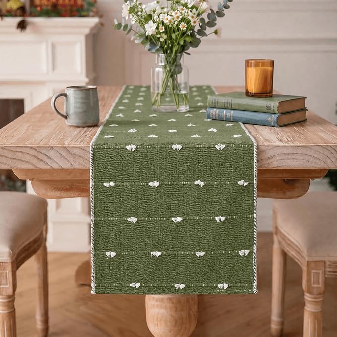 Artoid Mode Army Green Farbic Rustic Cotton Woven Table Runner, Farmhouse - Image 8