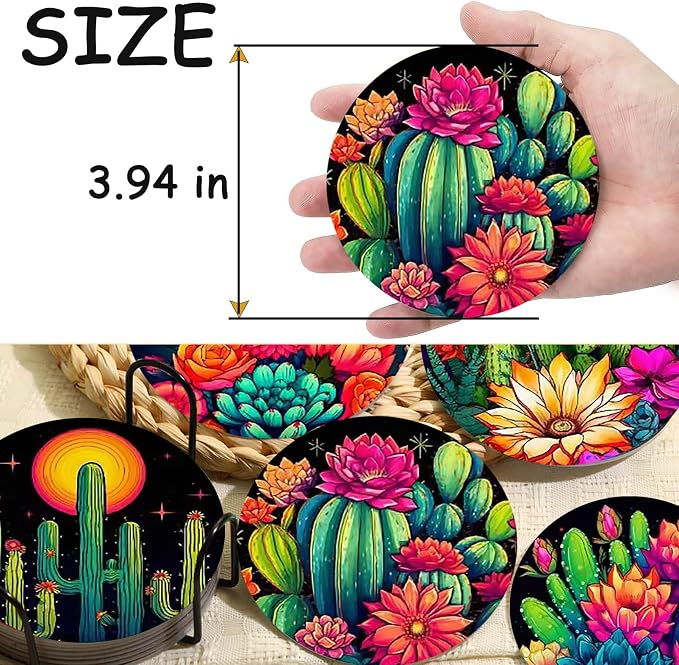 Colorful Cactus Diamond Art Coasters 8 Pcs | Diamond Painting Set, DIY Arts and - Image 5
