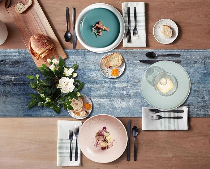 Emvency Table Runner, 13x90 Inch, Farmhouse Abstract Denim | Blue Art Painting - Image 5