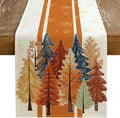 Fall Watercolor Trees & Maple Leaves Striped Table Runner 13x90 Inch, Rustic by GEEORY