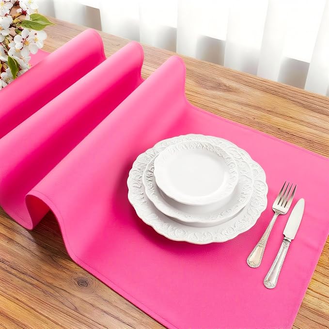 FOLINS&HOME Hot Pink Waterproof Decorative Table Runner 90 Inches Long | 210GSM - Image 3