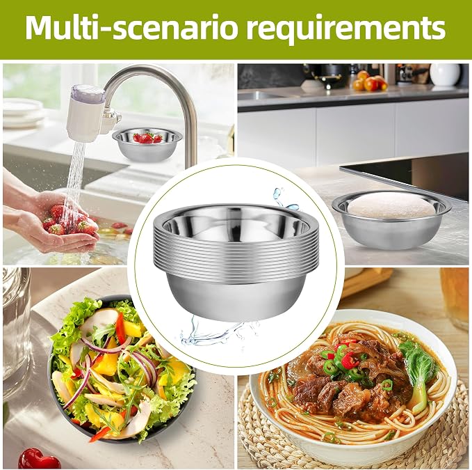 10 Pack 9.45 x 2.68 Inch Stainless Steel Mixing Bowls - Image 4