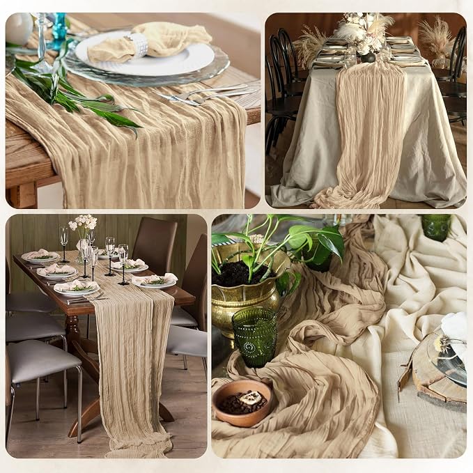 12 Pack Beige Cheesecloth Table Runner 17x108 Inch Semi Sheer Boho Gauze Cheese - Image 7