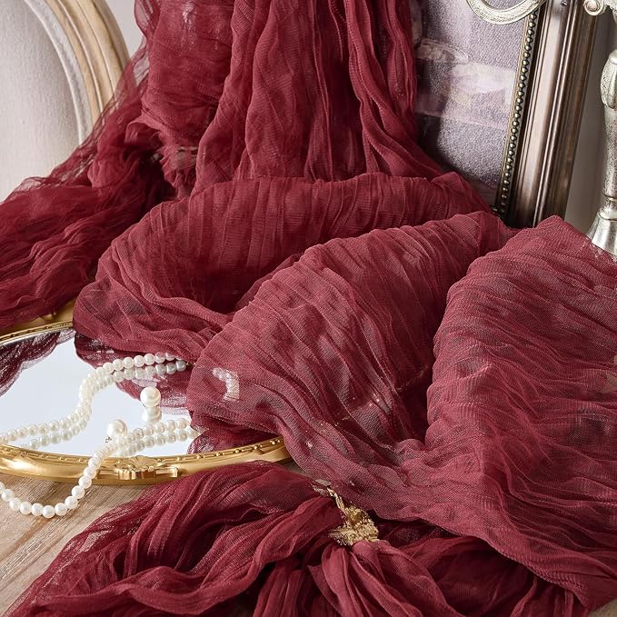 12 Pack Burgundy Red Cheesecloth Table Runners, 120 Inch 10Ft Wine Red Gauze - Image 6