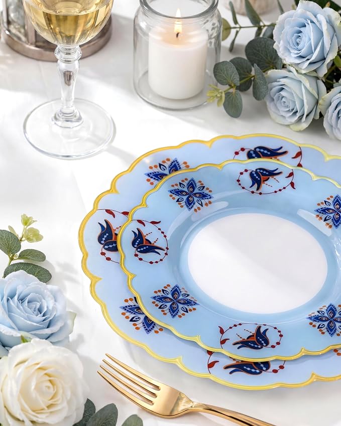 Morejoy 60Pcs Floral Plastic Disposable Plates Set - Image 2