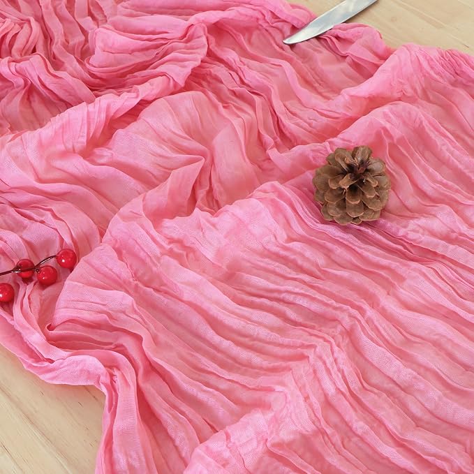 12 Pack Rose Pink Cheesecloth Table Runner 120 Inch Boho Wedding Decor | - Image 5
