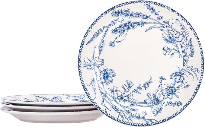 Bico Blue Garden Toile De Jouy Salad Plates Set of 4, 8.75 Inch Ceramic Dessert by Bico