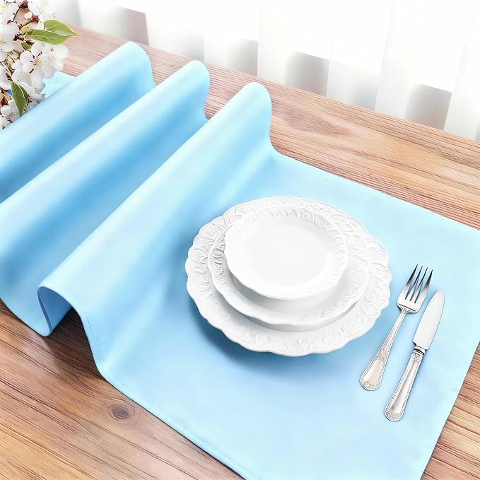 FOLINS&HOME Baby Blue Waterproof Decorative Table Runner 72 Inches Long | - Image 3