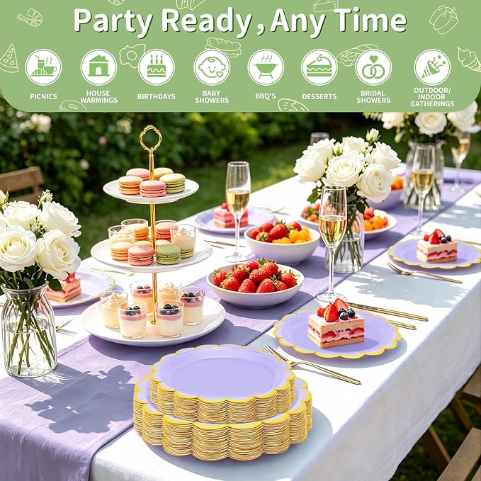 50 Pcs Lavender Paper Plates Disposable, Dessert Cake Plates, - Image 3