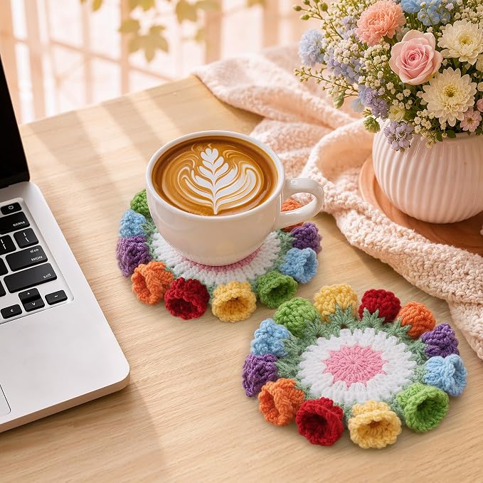 Crochet Flower Coasters, Handmade Bouquet Coasters - Image 6