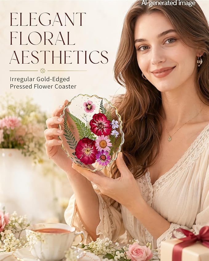 Dried Flower Coaster, Cute Acrylic Drink Cup Mat - Image 2
