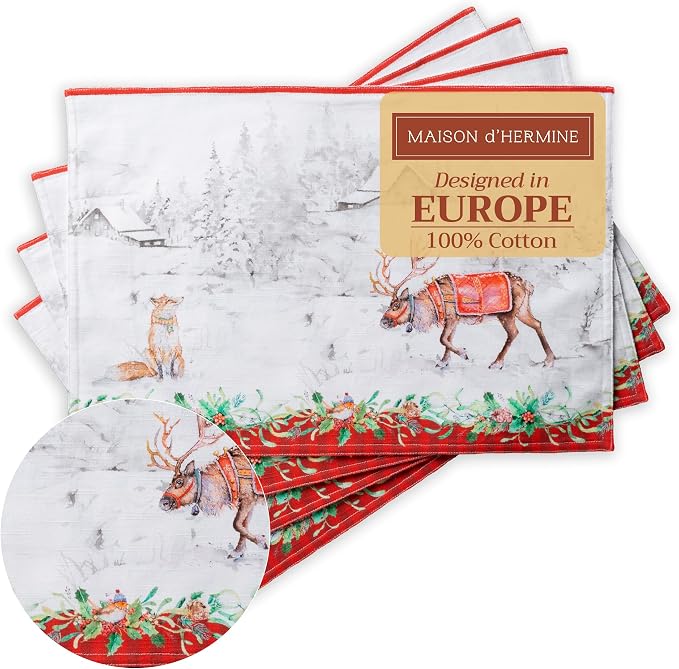 Maison d' Hermine Placemats Set of 4 Reusable 100% Cotton | Cloth Place Mats by MaisondHermine