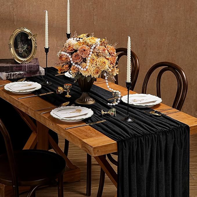 Black Velvet Table Runner 29x120 Inch Luxury Retro Halloween Runners | 3 Pieces - Image 4