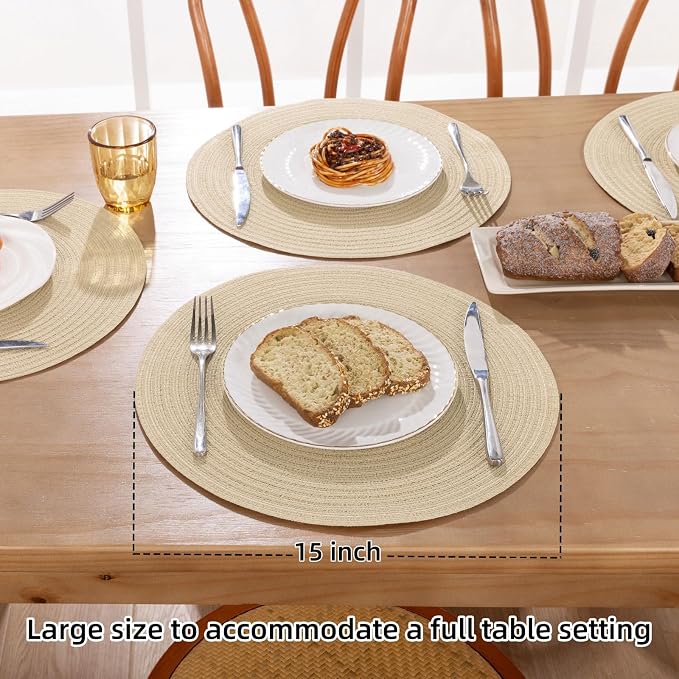 SHACOS 15 inch Round Braided Placemats Set of 6 Cotton Polyester Heat Resistant - Image 4