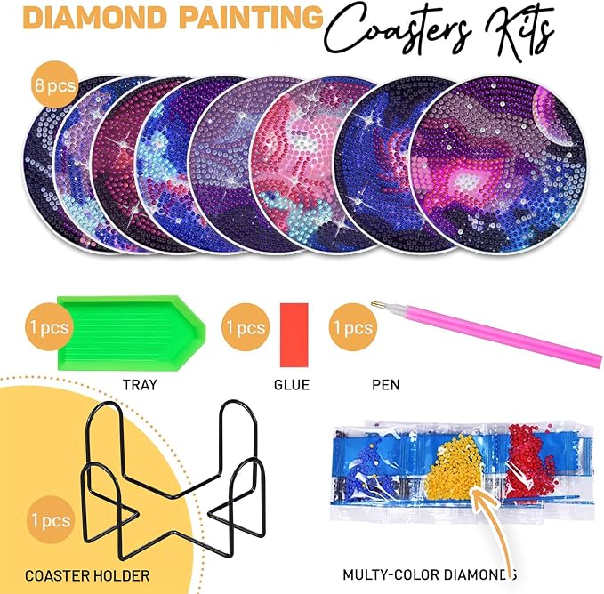 8 pcs Diamond Painting Coasters | Diamond Art Coasters | Galaxy and Nebula - Image 5