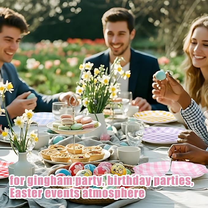 120 Pcs Gingham Paper Plates 7 Inch Pastel Party Dessert Plates, Spring Gingham - Image 5