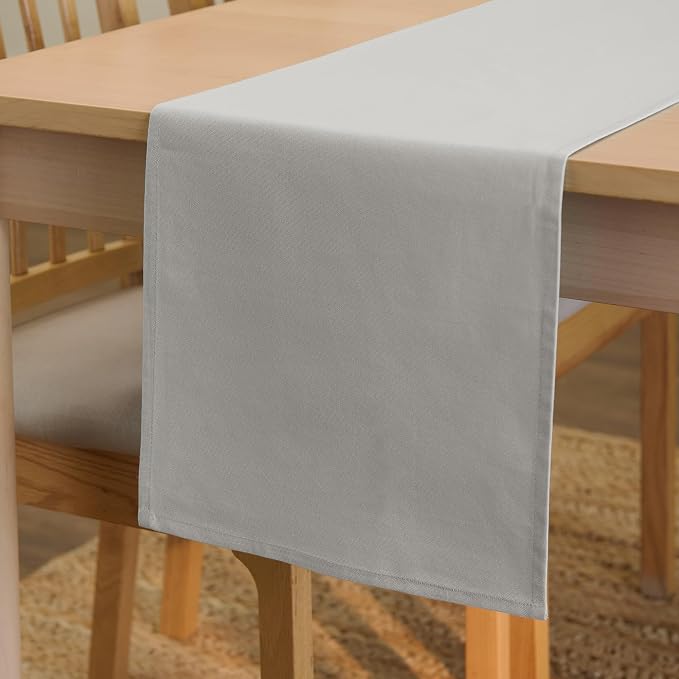 Encasa XO Table Runner, Cotton Canvas Dining Runner 13"x59" | Light Grey by EncasaXO