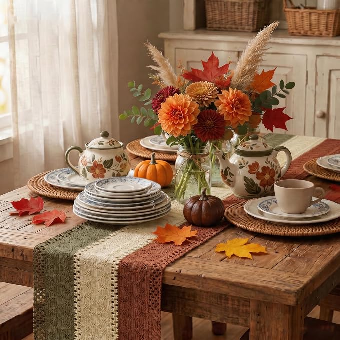 Artoid Mode Caramel Brown Coffee Farmhouse Rustic Table Runner 12x72 Inch | - Image 4