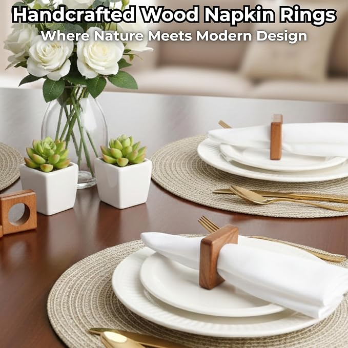 Wood Napkin Rings, smooth brown finish, 2.25x2.25x0.75 in., farmhouse or rustic - Image 7