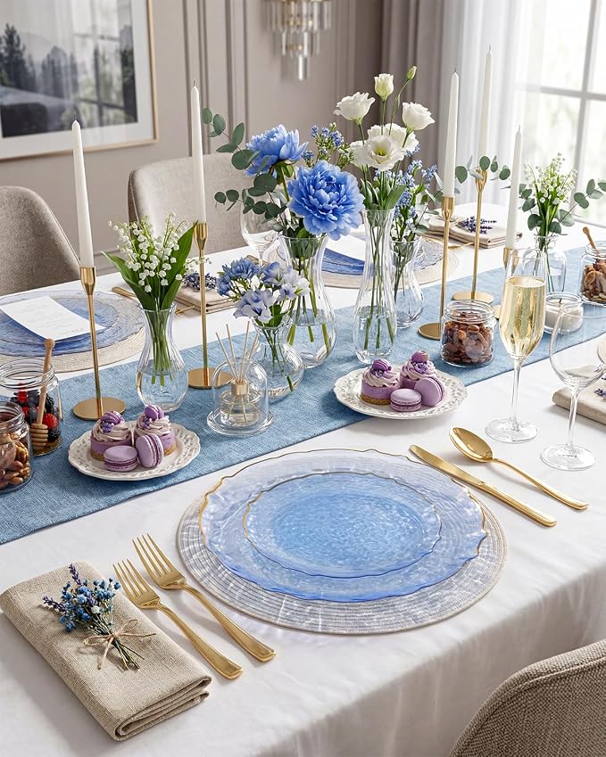 bUCLA 40PCS Clear Blue Plastic Plates - Image 3