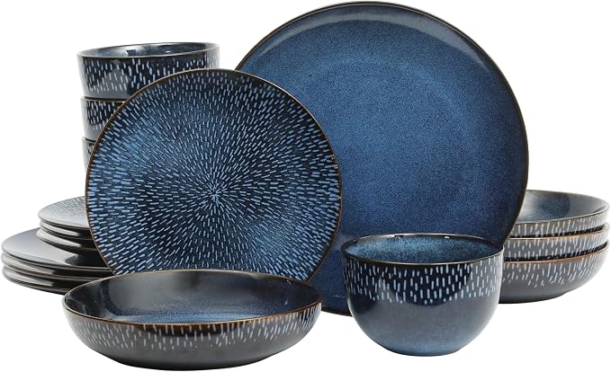 Gibson Elite Matisse 16-Piece Dinnerware Set – Double Bowl Reactive Glaze by GibsonHomewares