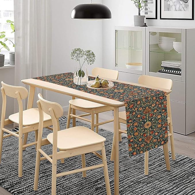 William Morris Table Runner, Boho Rustic Ethnic Flower Original Design Print - Image 3