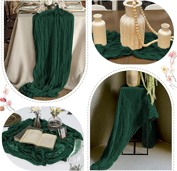 25 Pack Emerald Green Cheesecloth Table Runner 17 x 108 Inch Gauze Table Runner - Image 6