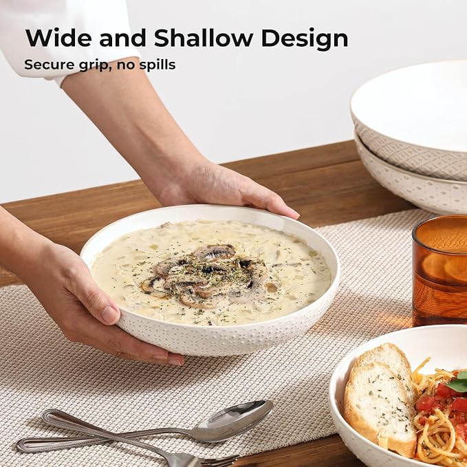 Y YHY 8.5" Pasta Bowls Set of 4, 30 oz Embossed Salad Bowls - Image 3
